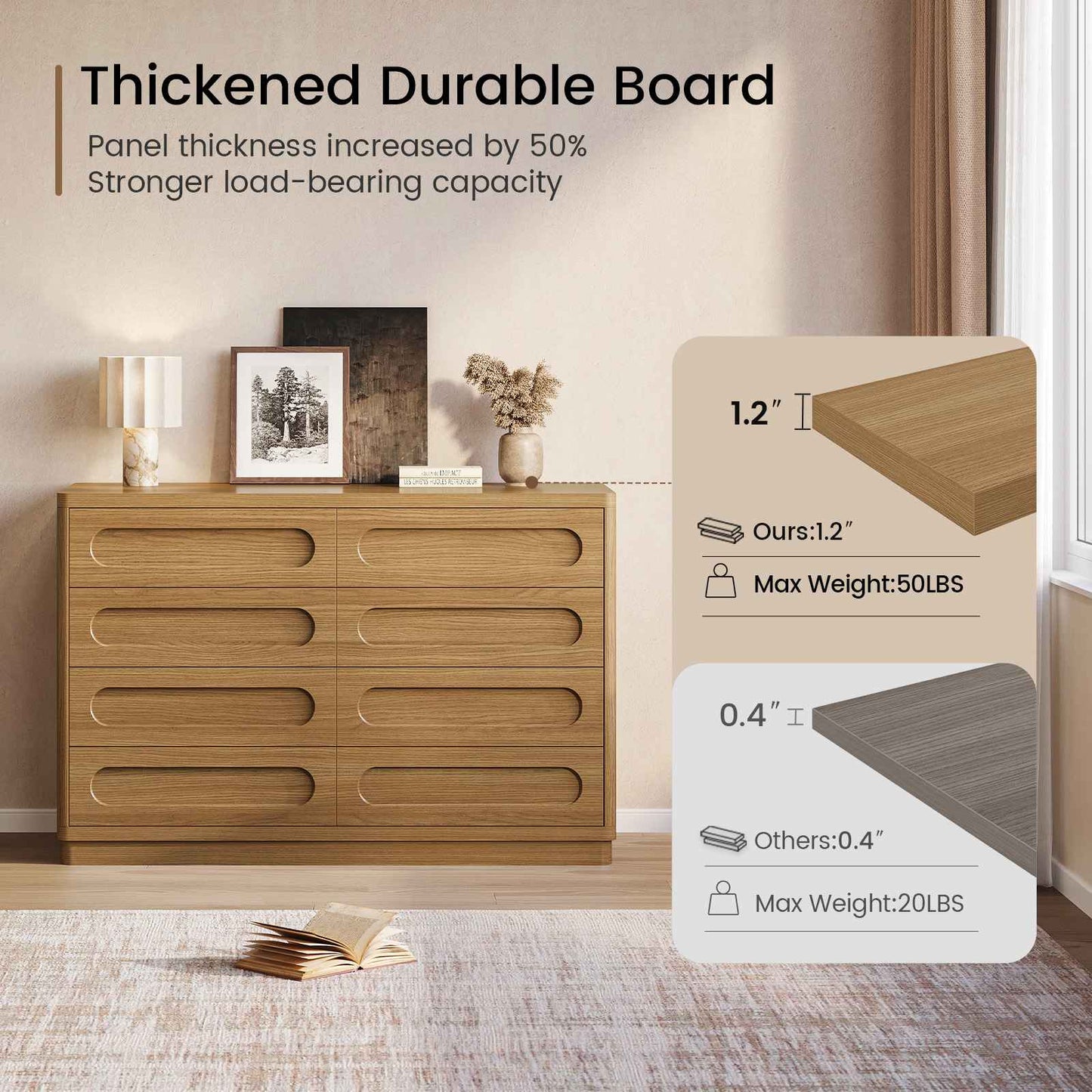 SUCSSRICH | 47.2 Inch Dresser for Bedroom with 8 Drawers Wide Dresser for Closet with Deep Drawer Large Wood TV Stand Modern Chest of Drawers