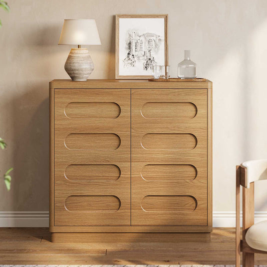 SUCSSRICH 31.5 Inch Sideboard Buffet Cabinet with Storage 2 Doors and Adjustable Shelves Curved Design Modern Coffee Bar Cabinet for Living Room Kitchen Hallway