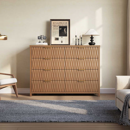 SUCSSRICH 46.9 Inch Dresser with 8 Drawers Wide Modern Chest of Drawers with Metal Handle Wood Dresser TV Stand Wood Storage Organizer for Bedroom Living Room