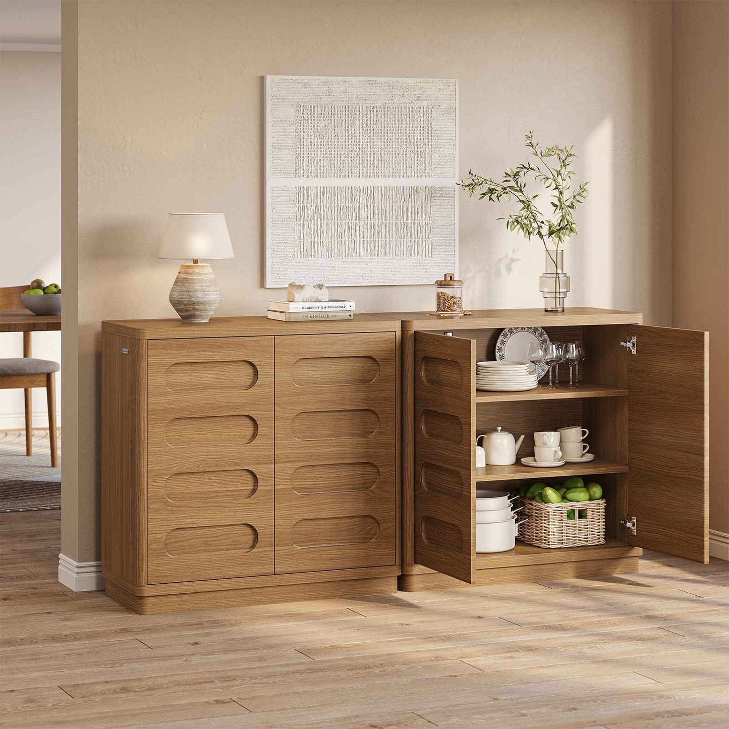 SUCSSRICH 31.5 Inch Sideboard Buffet Cabinet with Storage 2 Doors and Adjustable Shelves Curved Design Modern Coffee Bar Cabinet for Living Room Kitchen Hallway