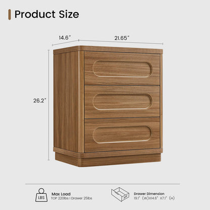 SUCSSRICH 21.7 Inch Nightstand with 3 Drawers Large Night Stand Bedside Tables for Bedroom Modern Storage Bedside Table for End Tables Sofa