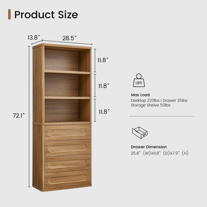 SUCSSRICH 72.1 Inch Bookcase with 4 Drawers Large Bookshelves Cabinet with 3 Storage Shelves for Living Room Bedroom Home Office