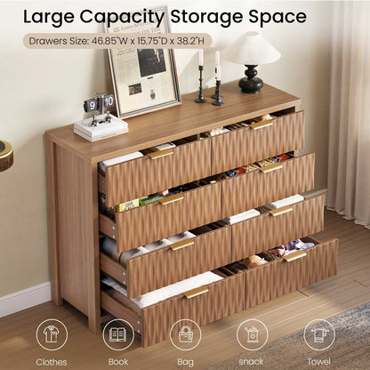 SUCSSRICH 46.9 Inch Dresser with 8 Drawers Wide Modern Chest of Drawers with Metal Handle Wood Dresser TV Stand Wood Storage Organizer for Bedroom Living Room