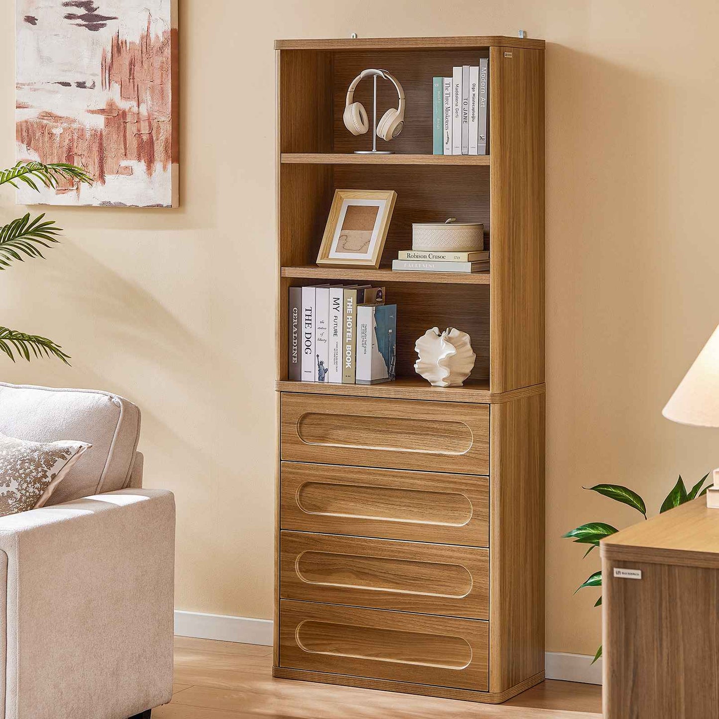 SUCSSRICH 72.1 Inch Bookcase with 4 Drawers Large Bookshelves Cabinet with 3 Storage Shelves for Living Room Bedroom Home Office