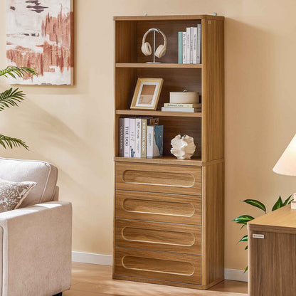 SUCSSRICH 72.1 Inch Bookcase with 4 Drawers Large Bookshelves Cabinet with 3 Storage Shelves for Living Room Bedroom Home Office