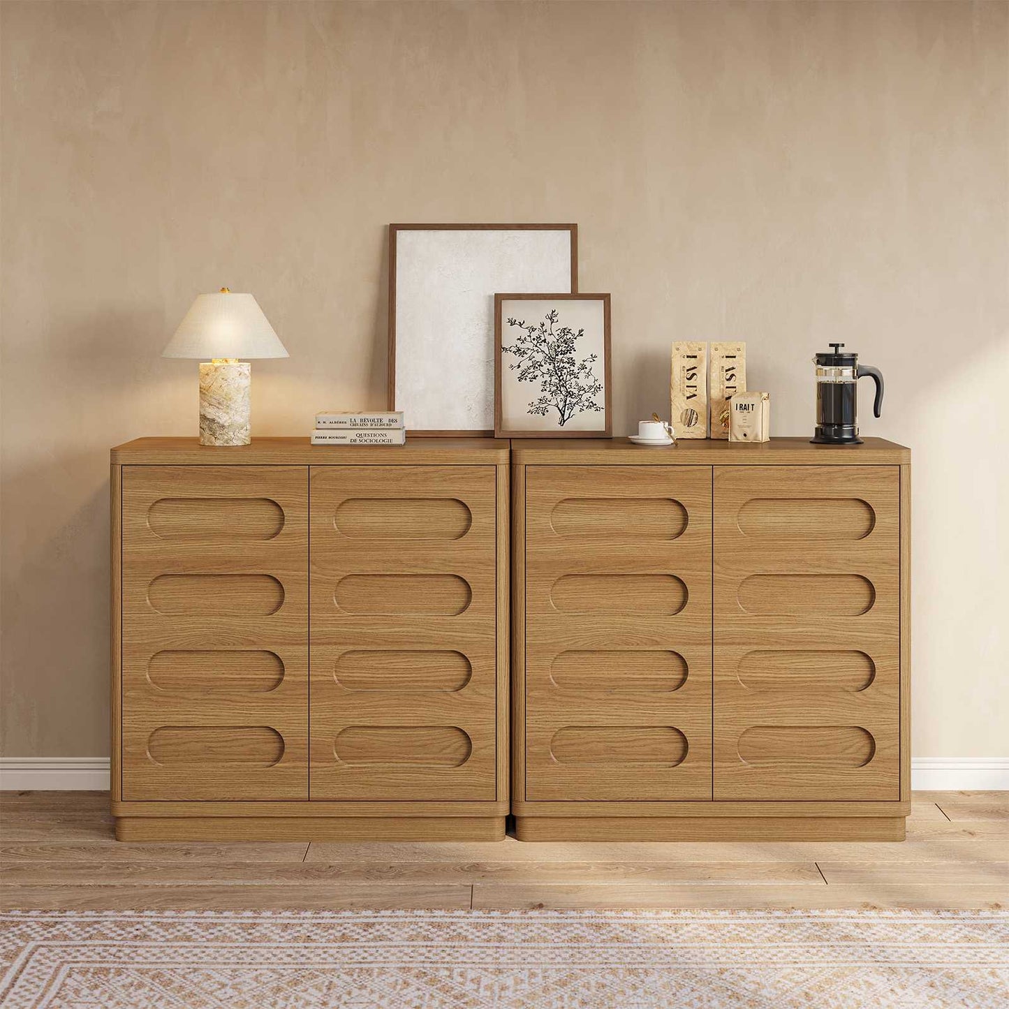 SUCSSRICH 31.5 Inch Sideboard Buffet Cabinet with Storage 2 Doors and Adjustable Shelves Curved Design Modern Coffee Bar Cabinet for Living Room Kitchen Hallway