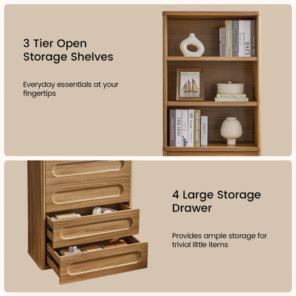 SUCSSRICH 72.1 Inch Bookcase with 4 Drawers Large Bookshelves Cabinet with 3 Storage Shelves for Living Room Bedroom Home Office