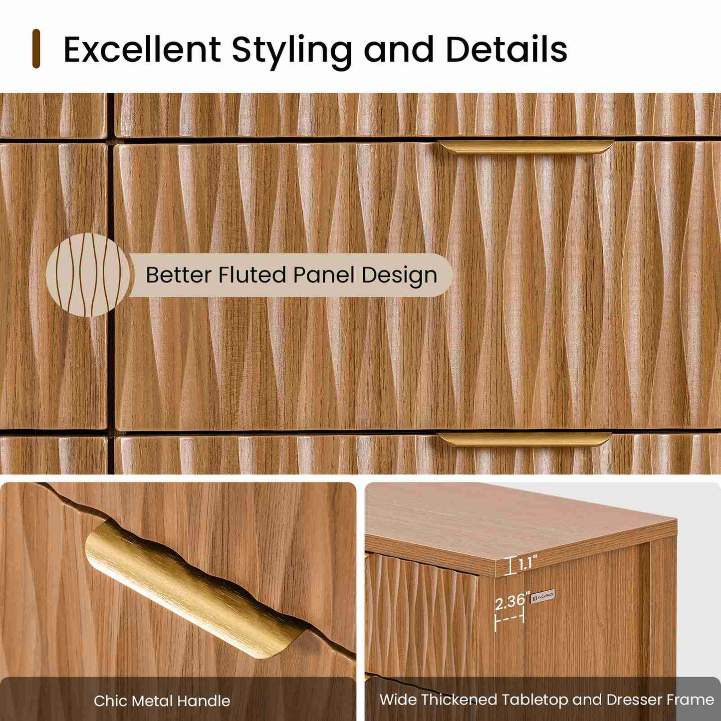 SUCSSRICH 46.9 Inch Dresser with 8 Drawers Wide Modern Chest of Drawers with Metal Handle Wood Dresser TV Stand Wood Storage Organizer for Bedroom Living Room