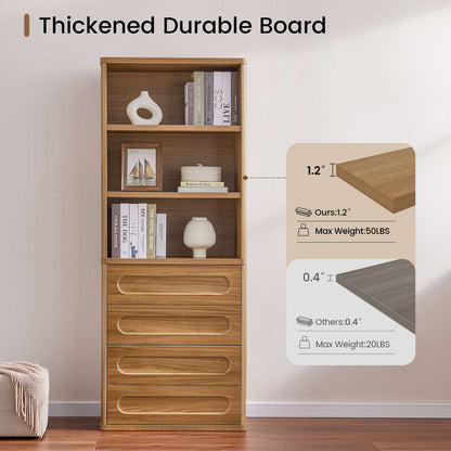 SUCSSRICH 72.1 Inch Bookcase with 4 Drawers Large Bookshelves Cabinet with 3 Storage Shelves for Living Room Bedroom Home Office