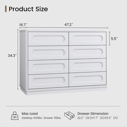 SUCSSRICH | 47.2 Inch Dresser for Bedroom with 8 Drawers Wide Dresser for Closet with Deep Drawer Large Wood TV Stand Modern Chest of Drawers