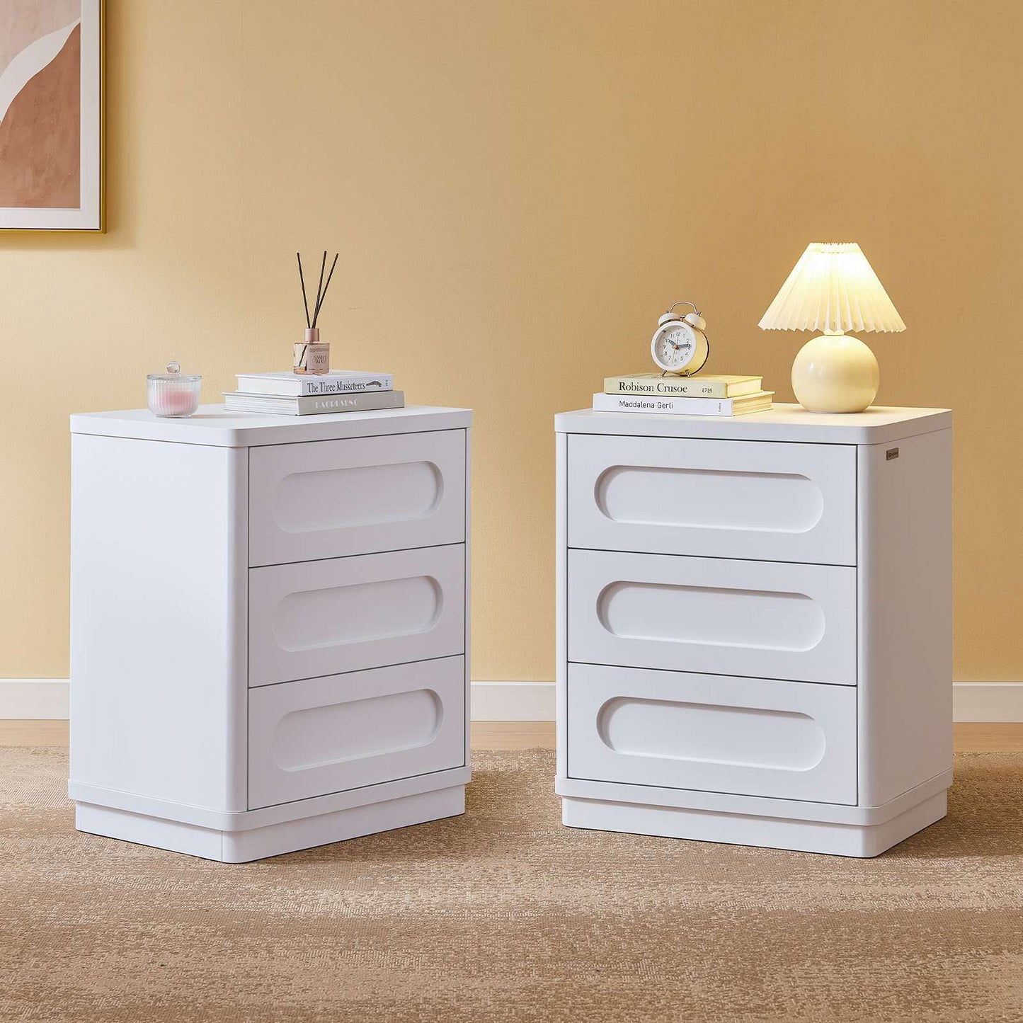 SUCSSRICH 21.7 Inch Nightstand with 3 Drawers Large Night Stand Bedside Tables for Bedroom Modern Storage Bedside Table for End Tables Sofa