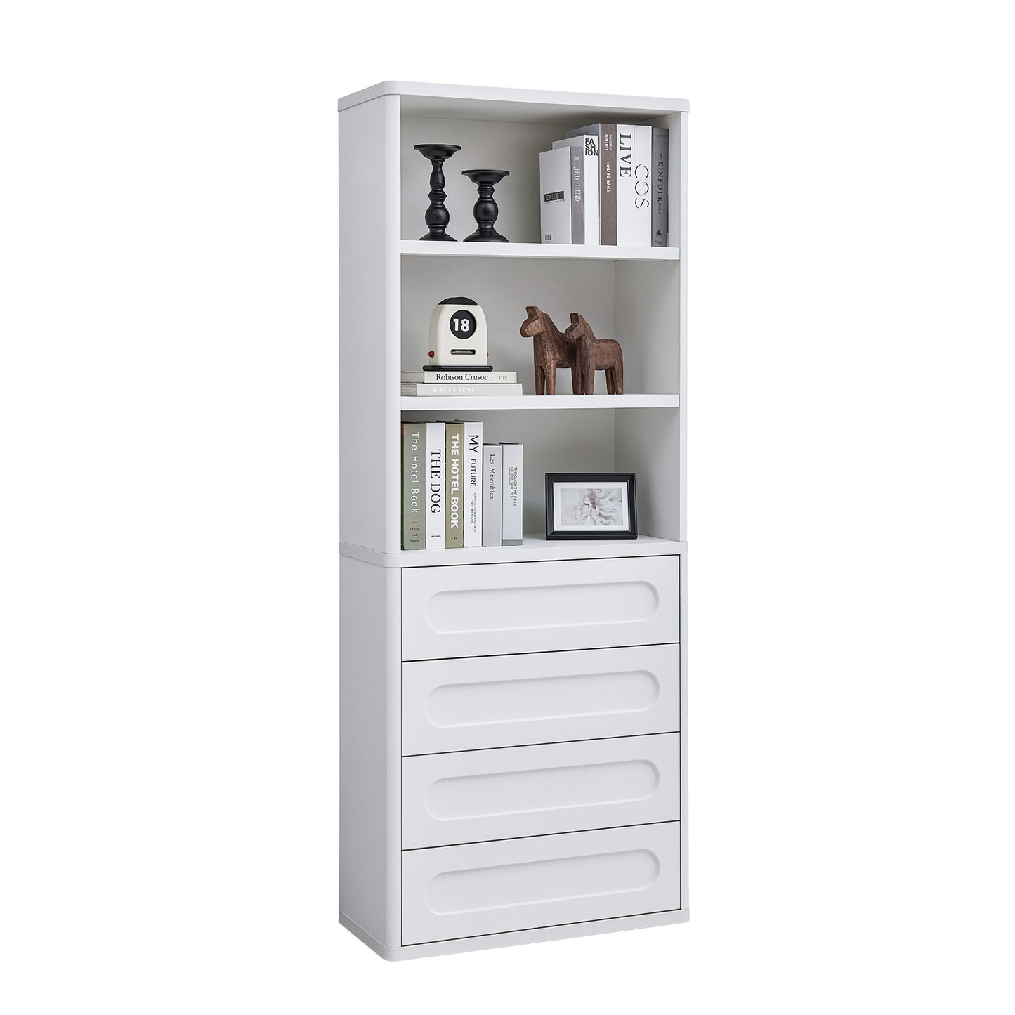 SUCSSRICH 72.1 Inch Bookcase with 4 Drawers Large Bookshelves Cabinet with 3 Storage Shelves for Living Room Bedroom Home Office