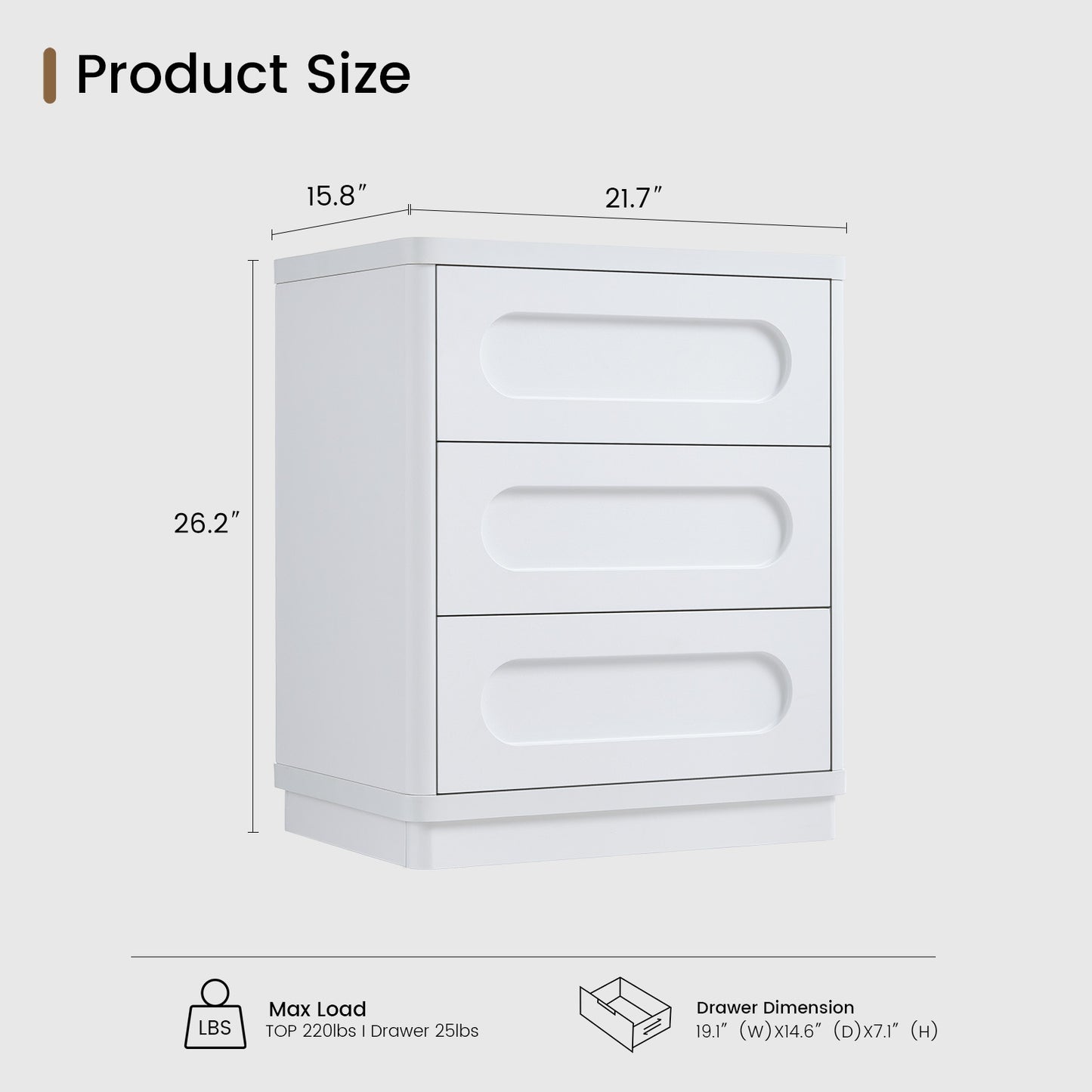 SUCSSRICH 21.7 Inch Nightstand with 3 Drawers Large Night Stand Bedside Tables for Bedroom Modern Storage Bedside Table for End Tables Sofa