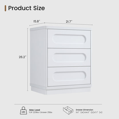 SUCSSRICH 21.7 Inch Nightstand with 3 Drawers Large Night Stand Bedside Tables for Bedroom Modern Storage Bedside Table for End Tables Sofa