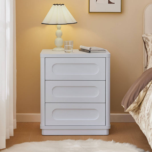SUCSSRICH | Set of 2 26.2" Tall Nightstands – 3-Drawer Wood Bedside Tables with Rounded Corners, Bedroom End Tables – White