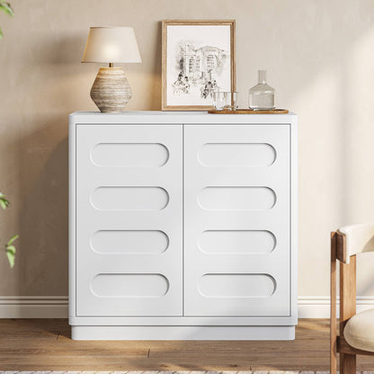 SUCSSRICH 31.5 Inch Sideboard Buffet Cabinet with Storage 2 Doors and Adjustable Shelves Curved Design Modern Coffee Bar Cabinet for Living Room Kitchen Hallway