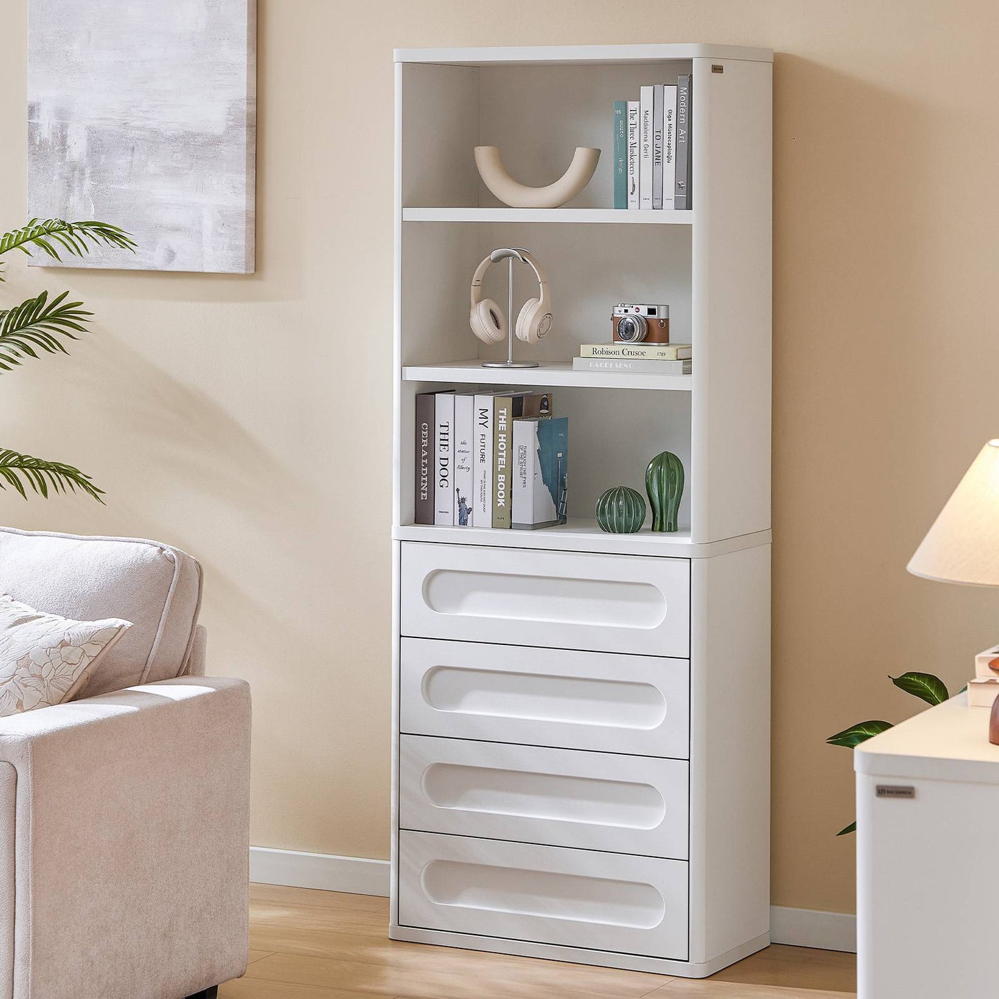 SUCSSRICH 72.1 Inch Bookcase with 4 Drawers Large Bookshelves Cabinet with 3 Storage Shelves for Living Room Bedroom Home Office