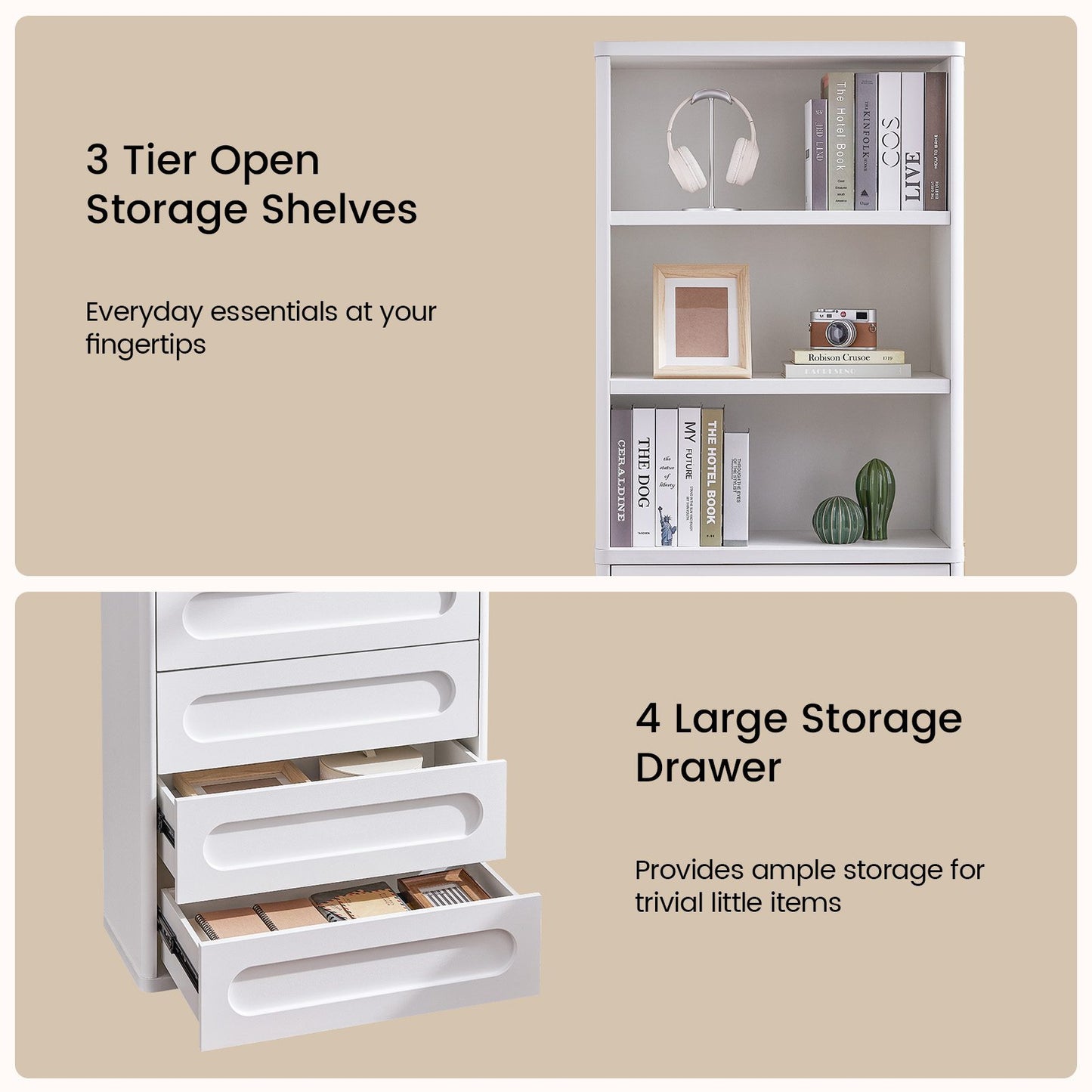 SUCSSRICH 72.1 Inch Bookcase with 4 Drawers Large Bookshelves Cabinet with 3 Storage Shelves for Living Room Bedroom Home Office