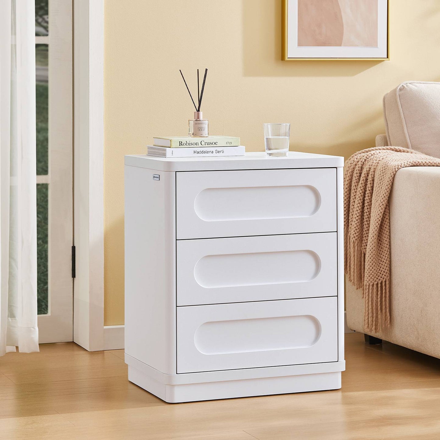 SUCSSRICH 21.7 Inch Nightstand with 3 Drawers Large Night Stand Bedside Tables for Bedroom Modern Storage Bedside Table for End Tables Sofa