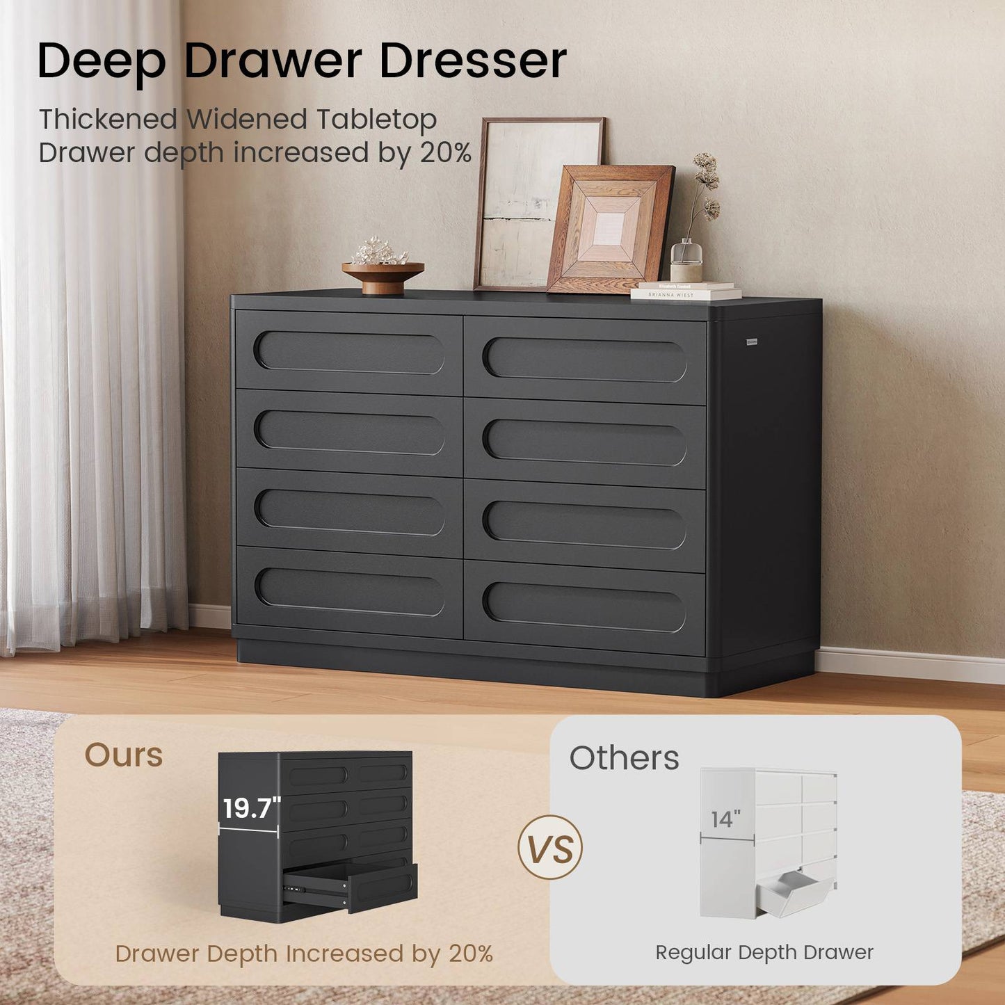 SUCSSRICH | 47.2 Inch Dresser for Bedroom with 8 Drawers Wide Dresser for Closet with Deep Drawer Large Wood TV Stand Modern Chest of Drawers