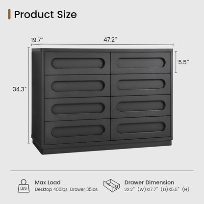 SUCSSRICH | 47.2 Inch Dresser for Bedroom with 8 Drawers Wide Dresser for Closet with Deep Drawer Large Wood TV Stand Modern Chest of Drawers