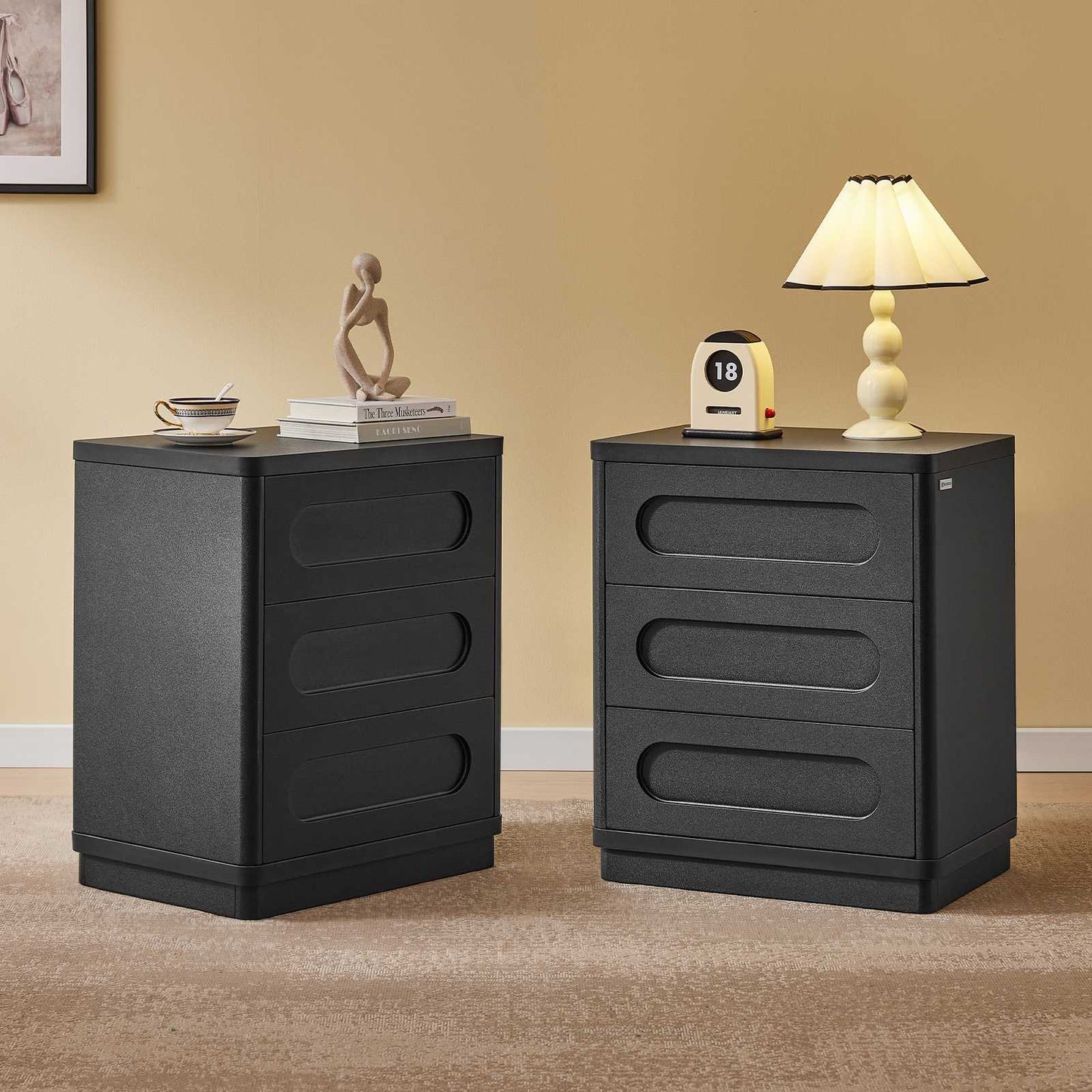 SUCSSRICH 21.7 Inch Nightstand with 3 Drawers Large Night Stand Bedside Tables for Bedroom Modern Storage Bedside Table for End Tables Sofa