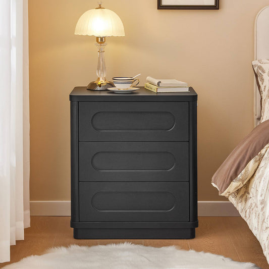 SUCSSRICH 21.7 Inch Black Nightstand with 3 Drawers Large Night Stand Bedside Tables for Bedroom Modern Storage Bedside Table for End Tables Sofa Black