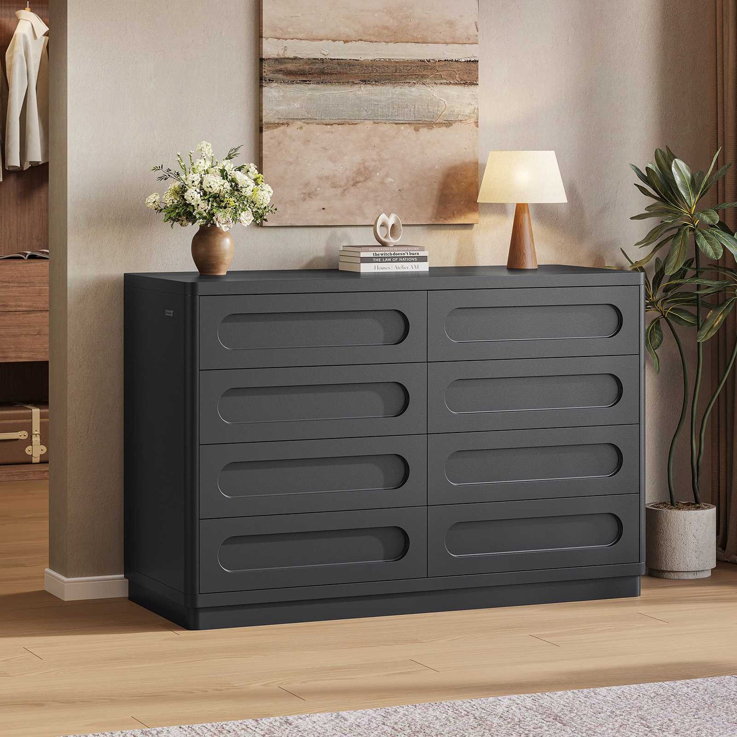 SUCSSRICH | 47.2 Inch Dresser for Bedroom with 8 Drawers Wide Dresser for Closet with Deep Drawer Large Wood TV Stand Modern Chest of Drawers