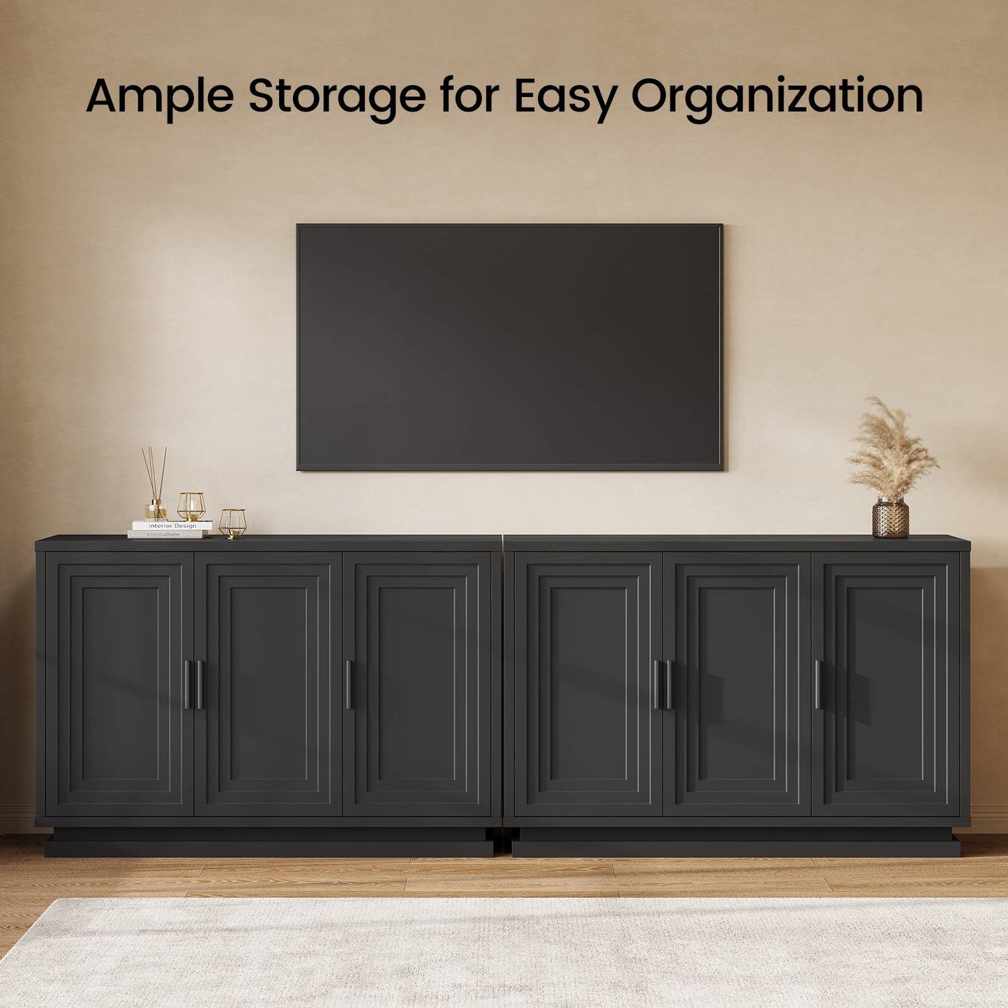 SUCSSRICH 46.3 Inch Buffet Cabinet with Storage Sideboard Buffet Kitchen Cabinet with 3 Doors and 3 Shelves Wood Coffee Bar Table
