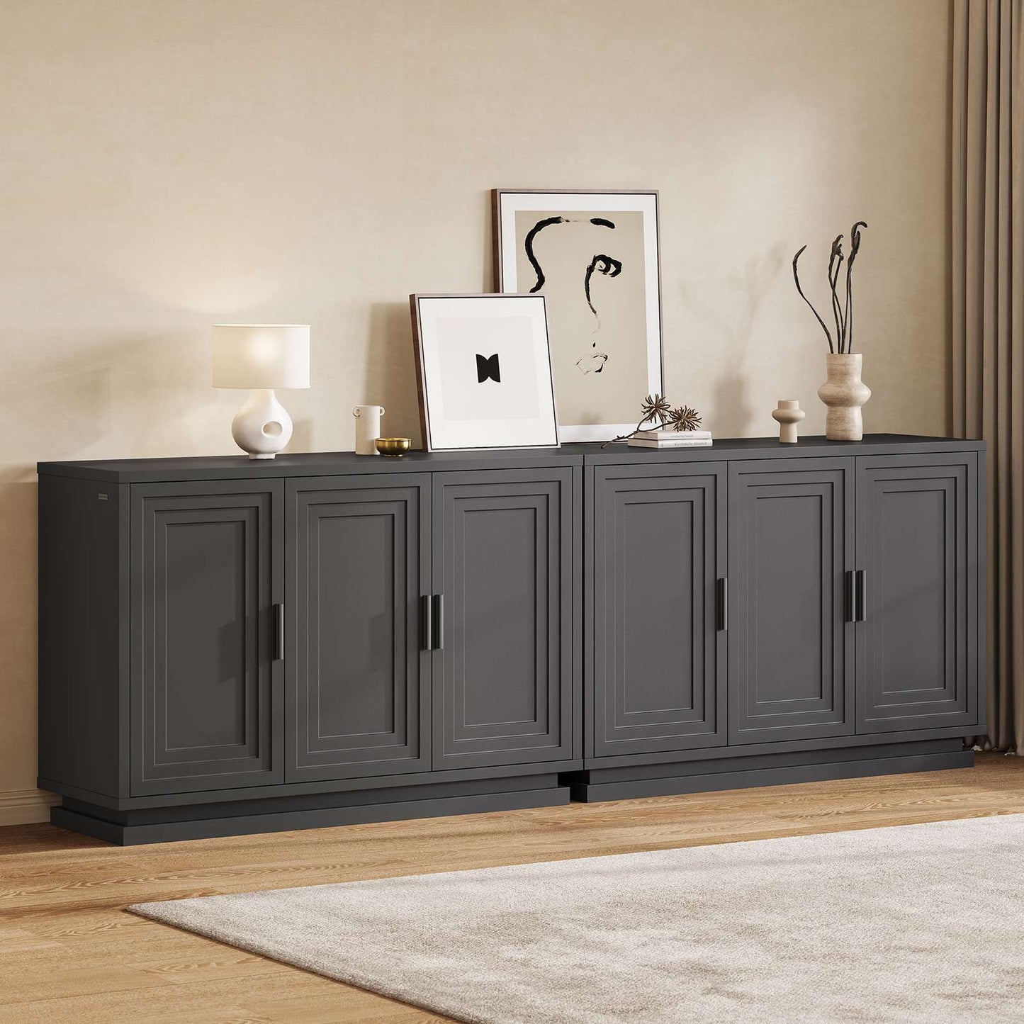 SUCSSRICH 46.3 Inch Buffet Cabinet with Storage Sideboard Buffet Kitchen Cabinet with 3 Doors and 3 Shelves Wood Coffee Bar Table