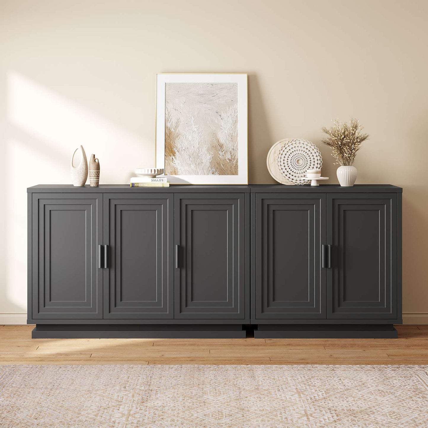 SUCSSRICH 46.3 Inch Buffet Cabinet with Storage Sideboard Buffet Kitchen Cabinet with 3 Doors and 3 Shelves Wood Coffee Bar Table
