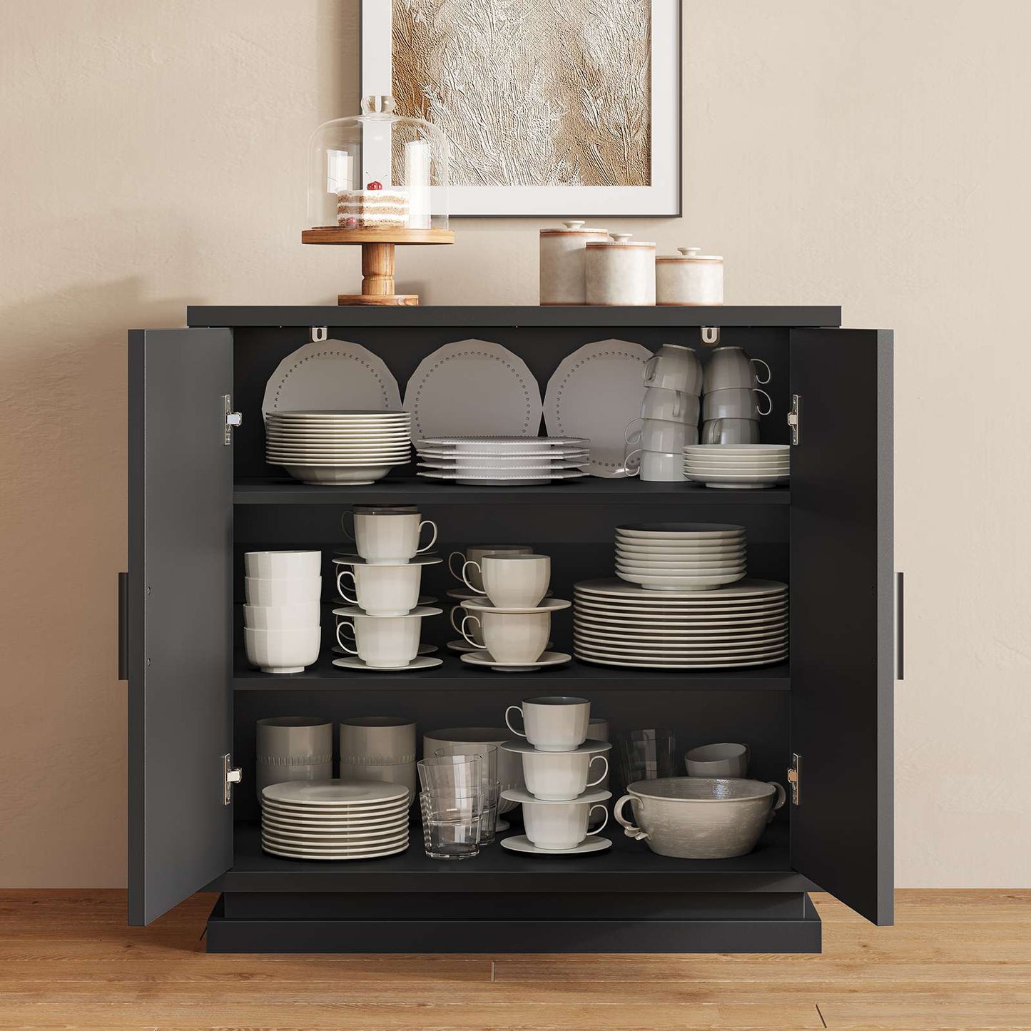 SUCSSRICH 31.5 Inch Buffet Cabinet with Storage Sideboard Buffet Kitchen Cabinet with 2 Doors and 3 Shelves Wood Coffee Bar Table