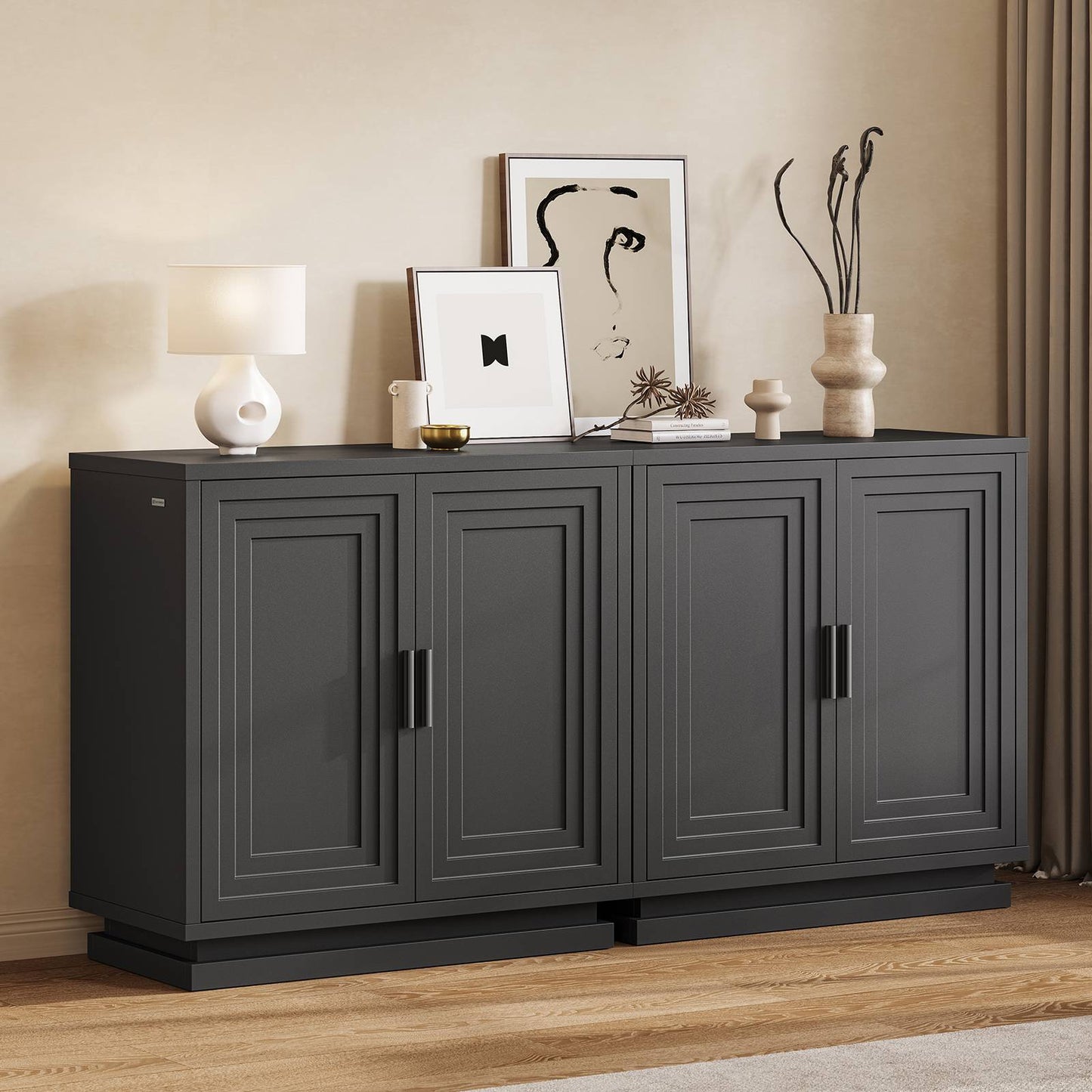SUCSSRICH 31.5 Inch Buffet Cabinet with Storage Sideboard Buffet Kitchen Cabinet with 2 Doors and 3 Shelves Wood Coffee Bar Table