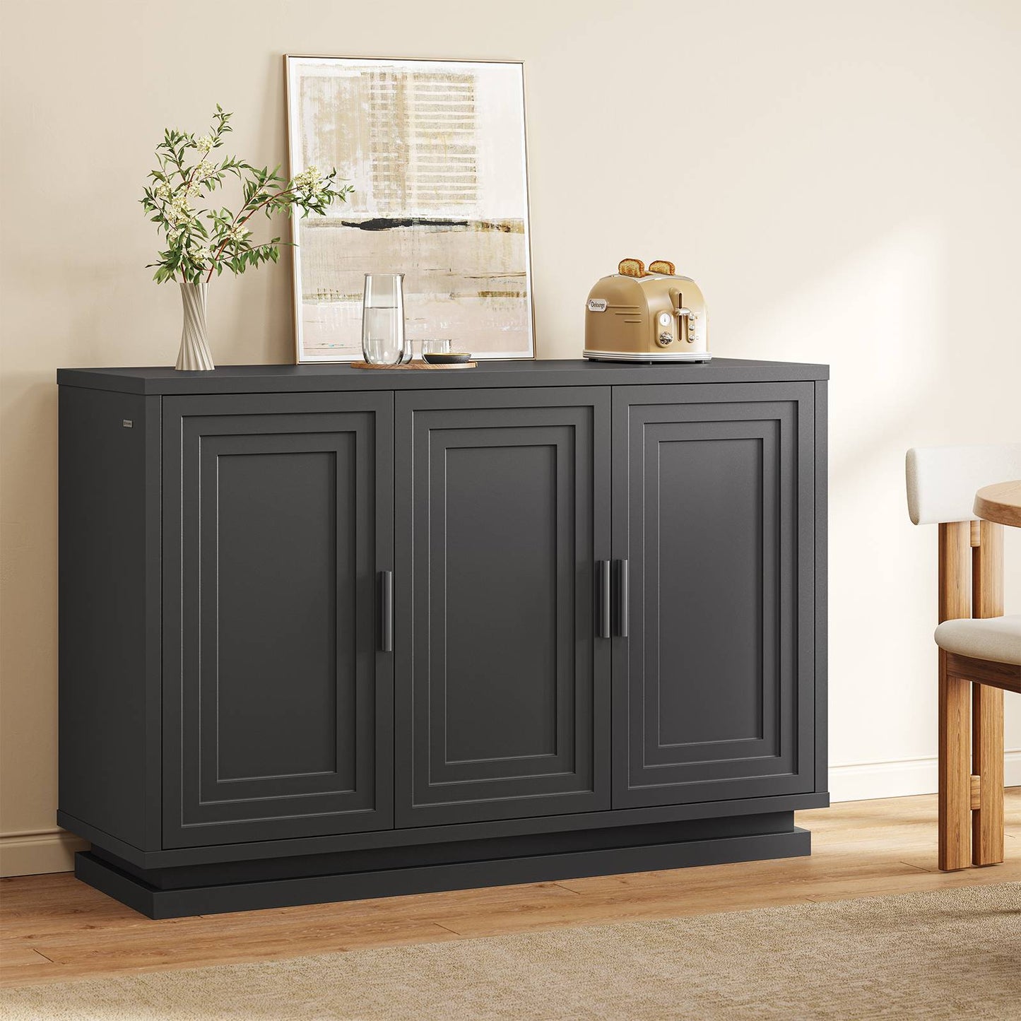 SUCSSRICH 46.3 Inch Buffet Cabinet with Storage Sideboard Buffet Kitchen Cabinet with 3 Doors and 3 Shelves Wood Coffee Bar Table
