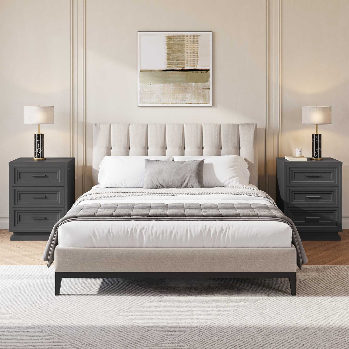 SUCSSRICH 20 Inch Nightstand with 3 Drawers Bedside Table for Bedroom with Metal Handle Wood Modern End Tables