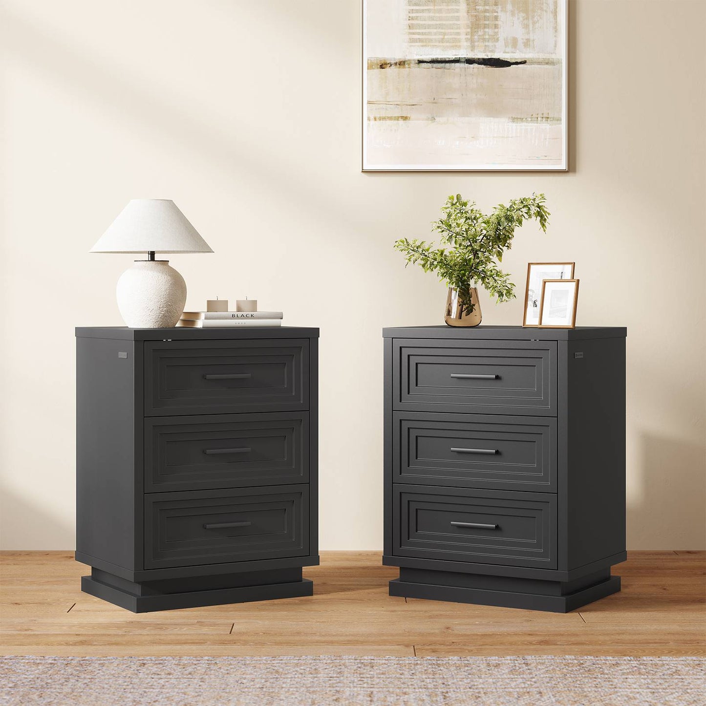 SUCSSRICH 20 Inch Nightstand with 3 Drawers Bedside Table for Bedroom with Metal Handle Wood Modern End Tables