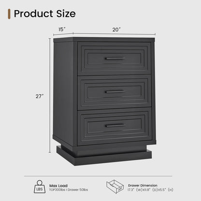 SUCSSRICH 20 Inch Nightstand with 3 Drawers Bedside Table for Bedroom with Metal Handle Wood Modern End Tables