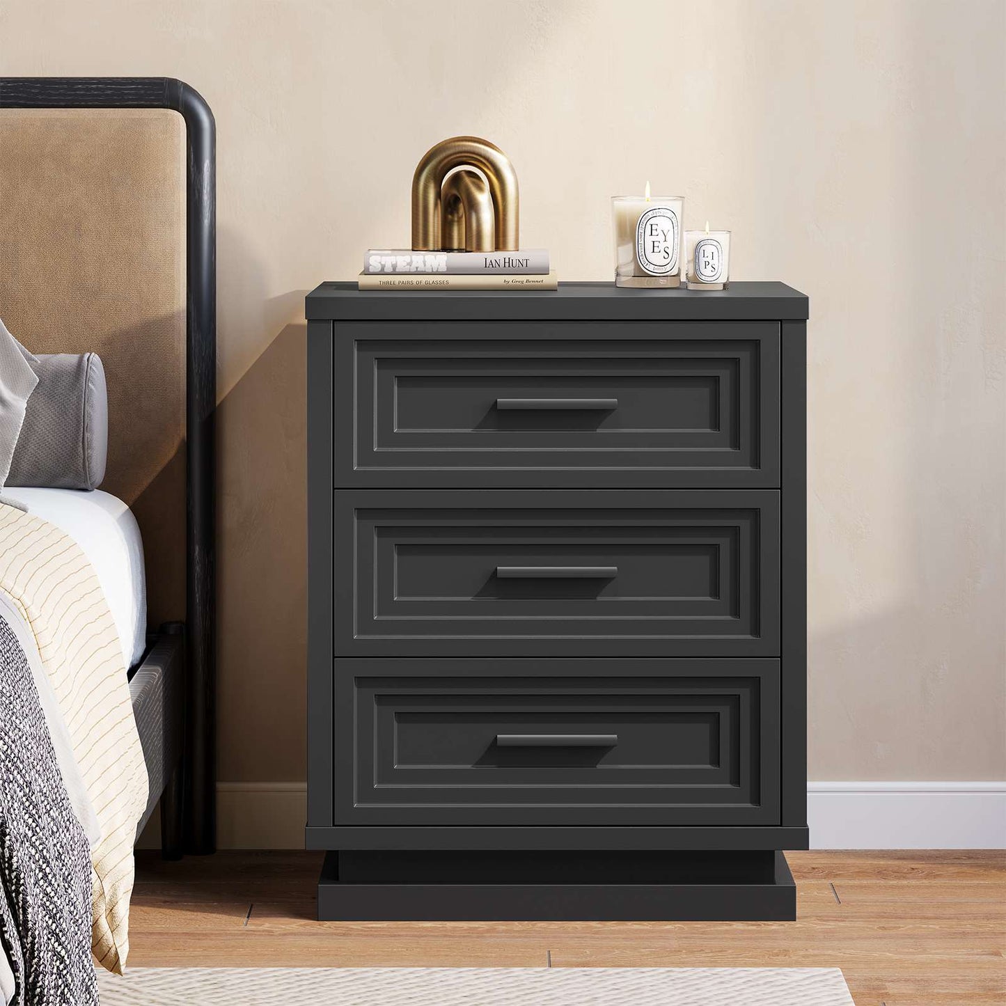 SUCSSRICH 20 Inch Nightstand with 3 Drawers Bedside Table for Bedroom with Metal Handle Wood Modern End Tables
