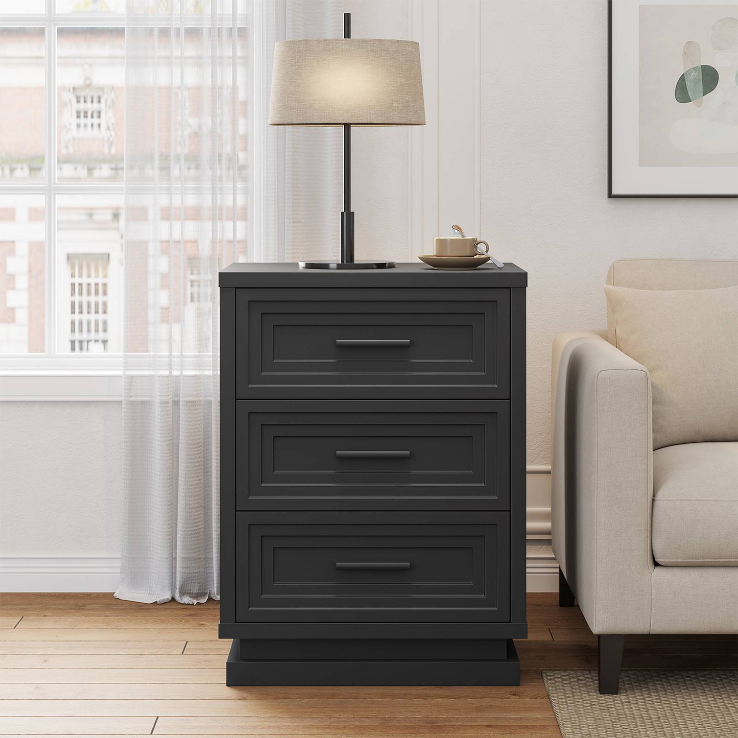 SUCSSRICH 20 Inch Nightstand with 3 Drawers Bedside Table for Bedroom with Metal Handle Wood Modern End Tables