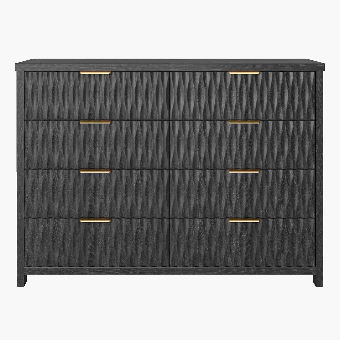 SUCSSRICH 46.9 Inch Dresser with 8 Drawers Wide Modern Chest of Drawers with Metal Handle Wood Dresser TV Stand Wood Storage Organizer for Bedroom Living Room Black