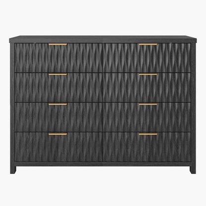 SUCSSRICH 46.9 Inch Dresser with 8 Drawers Wide Modern Chest of Drawers with Metal Handle Wood Dresser TV Stand Wood Storage Organizer for Bedroom Living Room Black