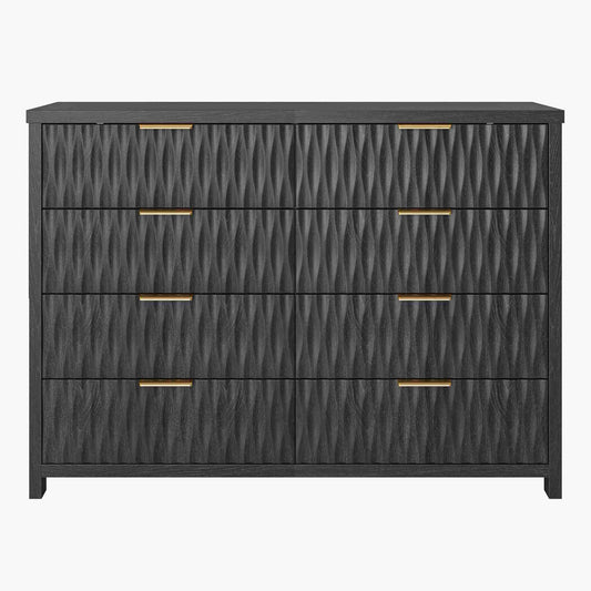 SUCSSRICH 46.9 Inch Dresser with 8 Drawers Wide Modern Chest of Drawers with Metal Handle Wood Dresser TV Stand Wood Storage Organizer for Bedroom Living Room Black