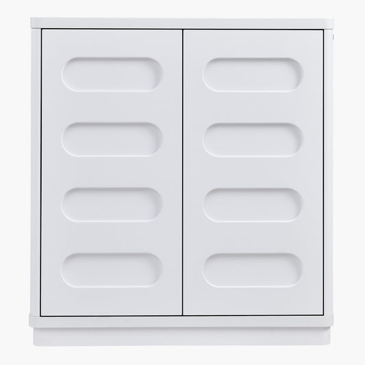 SUCSSRICH 31.5 Inch Sideboard Buffet Cabinet with Storage 2 Doors and Adjustable Shelves Curved Design Modern Coffee Bar Cabinet for Living Room Kitchen Hallway White