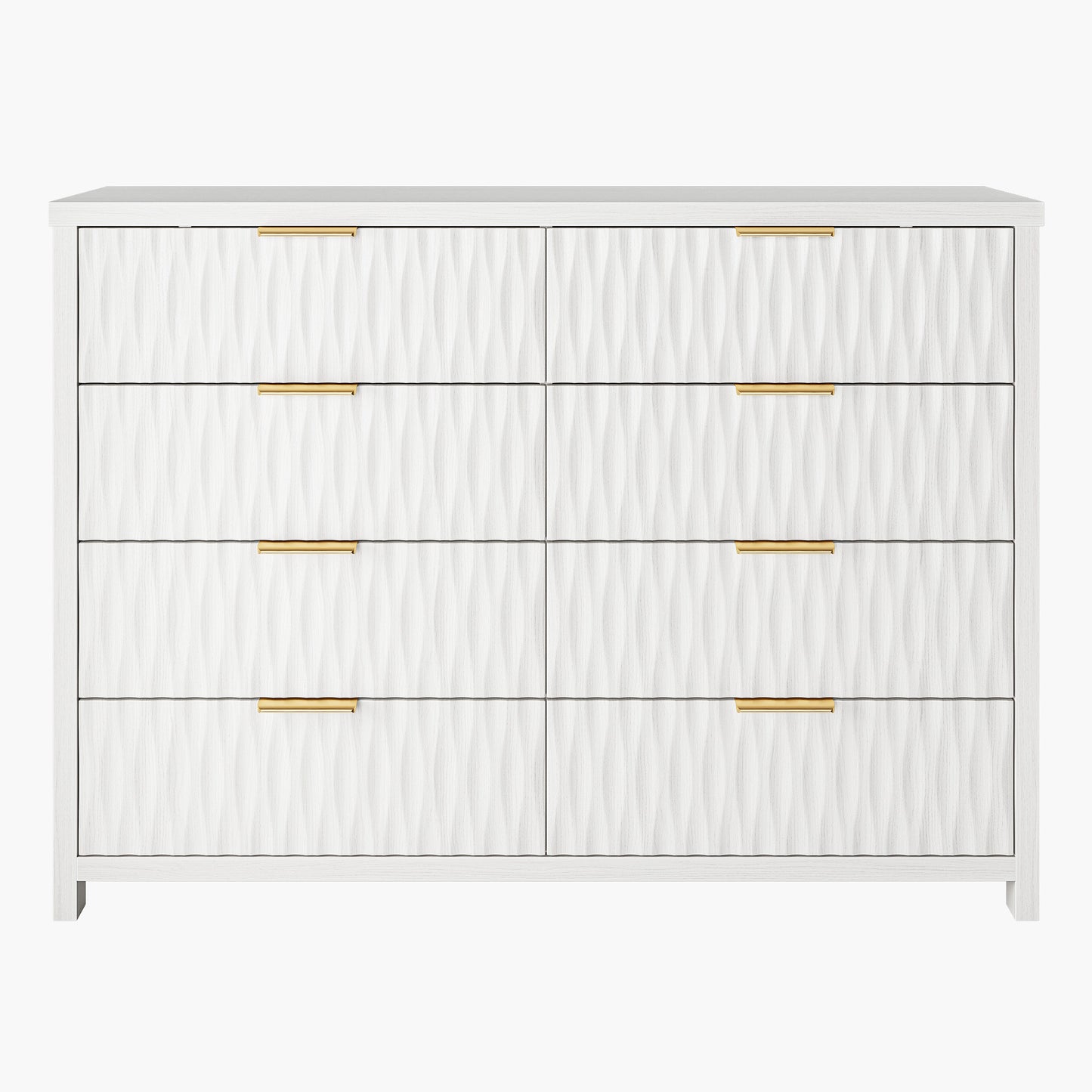 SUCSSRICH 46.9 Inch Dresser with 8 Drawers Wide Modern Chest of Drawers with Metal Handle Wood Dresser TV Stand Wood Storage Organizer for Bedroom Living Room White