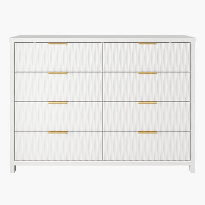 SUCSSRICH 46.9 Inch Dresser with 8 Drawers Wide Modern Chest of Drawers with Metal Handle Wood Dresser TV Stand Wood Storage Organizer for Bedroom Living Room White