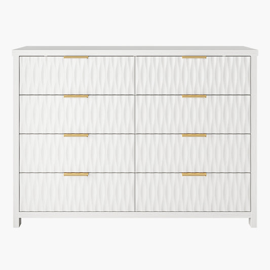 SUCSSRICH 46.9 Inch Dresser with 8 Drawers Wide Modern Chest of Drawers with Metal Handle Wood Dresser TV Stand Wood Storage Organizer for Bedroom Living Room White