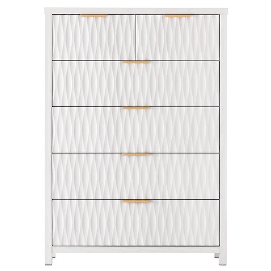 SUCSSRICH 43.7 Inch Dresser with 6 Drawers Tall Drawers for Bedroom Modern Chest of Wood Drawer Organizer for Living Room Hallway Entryway White