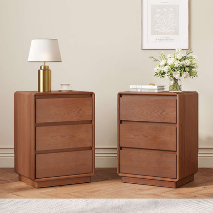 SUCSSRICH 25.8 Inch Solid Wood Nightstand with 3 Drawers Natural Wood Night Stand Mid Century Modern Nightstand with Storage