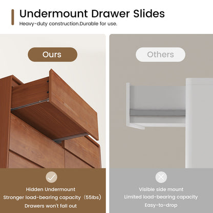 SUCSSRICH 55.2 Inch Solid Wood Dresser with 6 Drawers Natural Solid Wood Wide Dresser for Living Room Bedroom