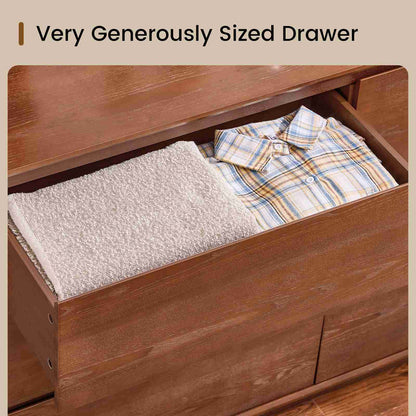 SUCSSRICH 55.2 Inch Solid Wood Dresser with 6 Drawers Natural Solid Wood Wide Dresser for Living Room Bedroom